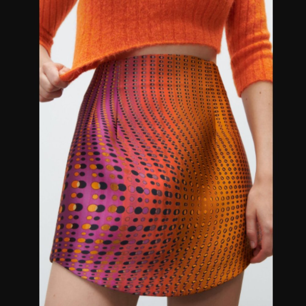 LAST ONE! BLOGGER'S FAVE! Zara High Waisted Short Skirt Orange Pink Sz M, L NWT - Picture 13 of 16